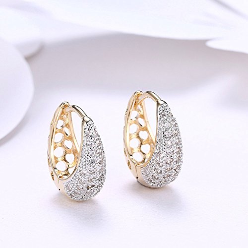 14K Rose Gold Plated Three Row Cubic Zirconia Small Huggie Hoop Earrings Fashion Jewelry for Men Women - color: 14K gold