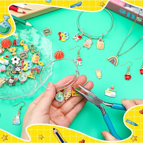 MARFOREVER 40 Pcs/20 Pairs Back to School Charms for Jewelry Making | Teacher Charms for Jewelry Making, First Day of School Enamel Pencil Book Blackboard Pendants, DIY Bracelet Necklace Earrings - style: School