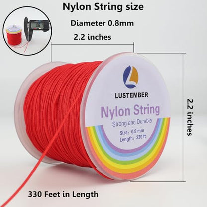 LUSTEMBER 0.8mm Nylon String, Strong Bracelet String, Durable Nylon Cord for Jewelry Making, Bracelets, Beading, Necklaces, Rattail Braiding, Kumihimo, Wind Chimes, Blinds and Handicrafts - size: Red