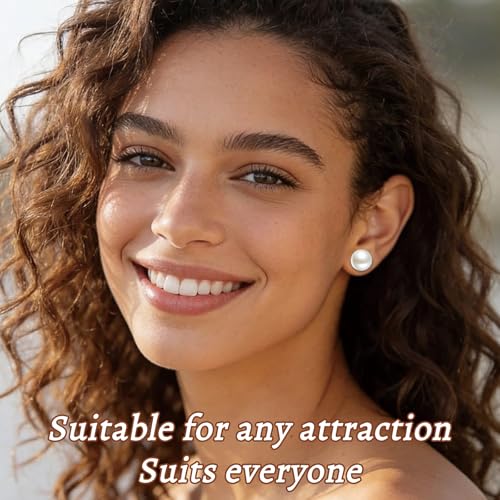 4 Pairs Pearl Stud Earrings - Hypoallergenic 14K Gold Plated 8mm-14mm Set Earrings for women Pearl Earrings Set for Sensitive Ears Classic Jewelry Gift for Birthday