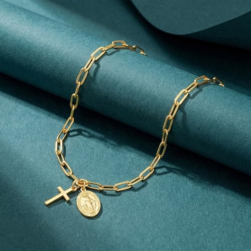 14K Gold Bracelets for Women Gold Cross Bracelet for Men | 14K Gold Cross Bracelet for Women Mens Bracelets Chain Bracelet Dainty Gold Bracelet Womens Gold Bracelet Sizes 17/19/21cm - size: 19cm（7.5in）