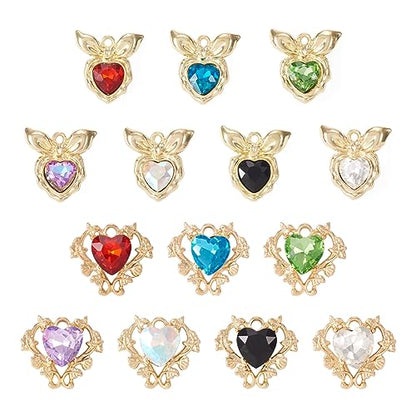 Cheriswelry Heart Rhinestone Charms Pendants 28Pcs Crystal Heart Necklace Pendants Glass Alloy Dangle Earring Charms 18.5-19.5mm for DIY Bracelet Keychain Jewelry Making - color: Mixed Color-Heart