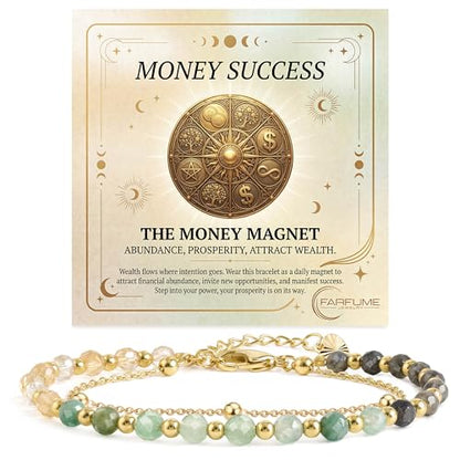 Farfume Crystal Beaded Bracelets for Women 4mm Natural Stone Jewelry Gifts | Natural Beads Gemstone,Handmade,Helper Tool,Yoga Protection,Hypoallergenic,Durability Wear - color: Money Success-Abundance & Prosperity