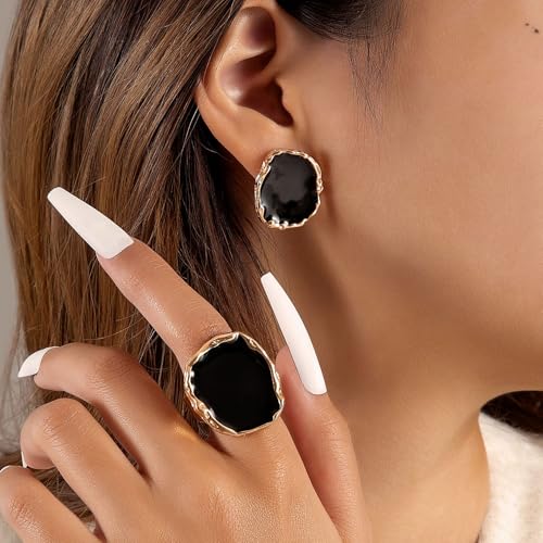 Black Rings for Women Chunky Statement Rings for Women Big Black Stone Ring Large Thick Cocktail Signet Ring Chunky Jewelry - style: 1 - G