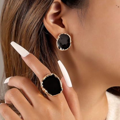 Black Rings for Women Chunky Statement Rings for Women Big Black Stone Ring Large Thick Cocktail Signet Ring Chunky Jewelry - style: 1 - G