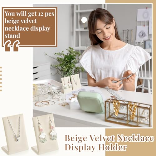 RattanView 12 Pieces Velvet Earring Display Stand Necklace Pendant Jewelry Stand Showcase Organizer Display Holder for Earring Pendant Accessory Rack(Beige,Straight Style,Velvet) - color: Beige