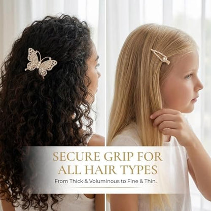 50Pcs Hair Clips for Women & Girls - No Duplicates Assorted Hair Accessories Set in Clear Display Box | Faux Pearl, Resin, Rhinestone & Gold-Tone Barrettes, Snap & Bobby Pins