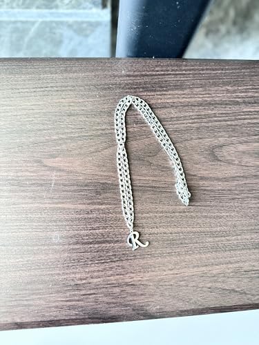 Stainless Steel Initial A-Z Necklace for Men Women,Cuban Chain,Titanium Steel Initial Letter Pendant Charm Necklaces Accessories Jewelry for Woman Man,21 Inch Chain - color: R