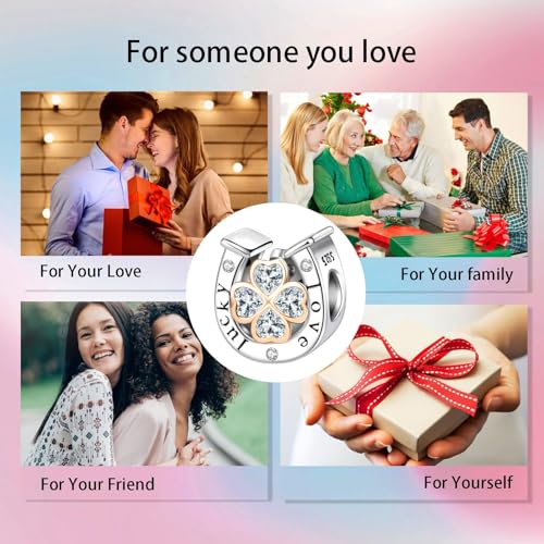 Bible Family Mom Wife Love Heart Dangle Charm 925 Sterling Silver Charms fits Bracelets and Necklace Pendant Bead Charms Jewelry Present for Women Family Friends - style: Four Leaf Clover Horseshoe Lucky Charm