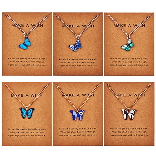 Ornaland 6pcs Butterfly Pendant Necklace for Women Adjustable Alloy Enamel Chain Charms Jewelry Fashion Dangle Necklace Gifts for Lovers Christmas Birthday - color: A1