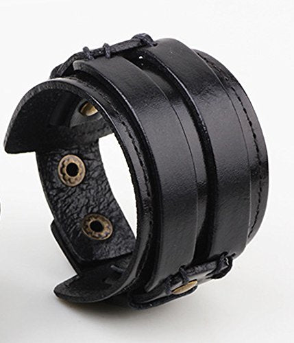 Leather Bracelet for Men Braided Stainless Steel Mens Bracelets - color: Black 2