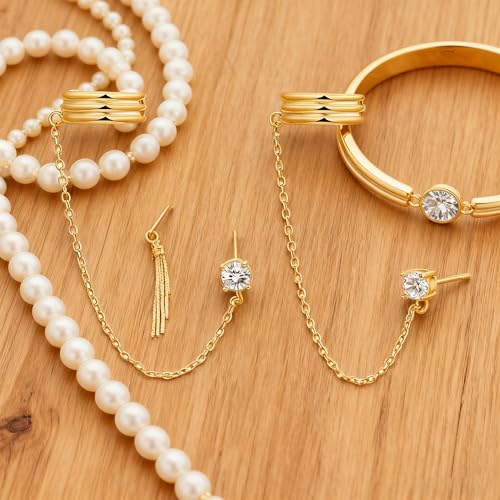 Ear Cuff Stud Earrings for Women Tassel Drop Dangle Hoop Clip Earrings Trendy Chain Climber Crawler Earrings Cubic Zirconia Huggie Hoop Cartilage Earring Fashion Jewelry Birthday Party - color: AG