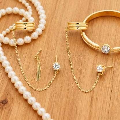 Ear Cuff Stud Earrings for Women Tassel Drop Dangle Hoop Clip Earrings Trendy Chain Climber Crawler Earrings Cubic Zirconia Huggie Hoop Cartilage Earring Fashion Jewelry Birthday Party - color: AG