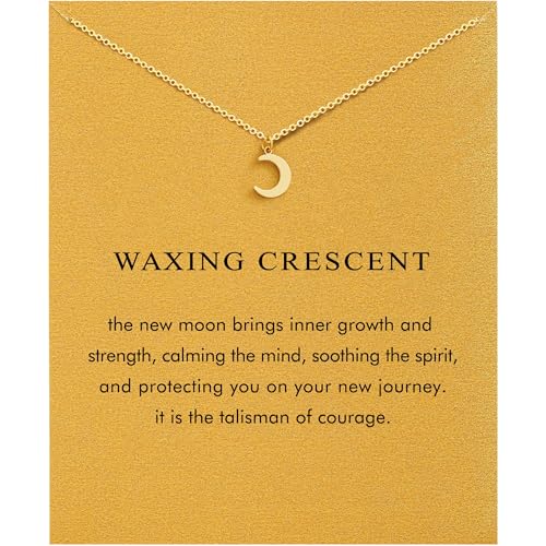 Baydurcan Dainty Gold Necklace for Women Ankh Mom Jesus Sun Star Necklace | 14K Gold Plated Pendant Necklaces Gifts for Friends Sister Mother, Birthday, Christmas, Graduation, Inspirational Gifts - style: Moon