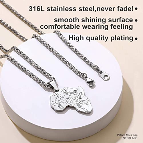 GOLDCHIC JEWELRY Africa Map Necklace for Men, Stainless Steel African Tribal/Egyptian Eye of Horus/I LOVE AFRICA/Elephant Map Hiphop Jewelry Unisex with 22'+2'Adjustable Chain - color: Animals - Stainless Steel, style: No Customization