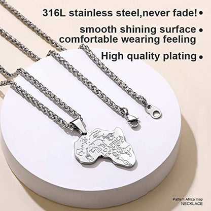 GOLDCHIC JEWELRY Africa Map Necklace for Men, Stainless Steel African Tribal/Egyptian Eye of Horus/I LOVE AFRICA/Elephant Map Hiphop Jewelry Unisex with 22'+2'Adjustable Chain - color: Animals - Stainless Steel, style: No Customization