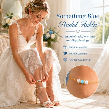 Ralukiia Something Blue Anklet for Bride, Walk Down the Aisle Anklet, Wedding Day Foot Jewelry, Something Blue Wedding Gifts for Bride, Bridal Ankle Bracelet, Bridal Shower Gift - color: My Daughter Gold
