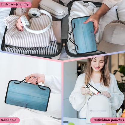 Blue Ocean Starfish Seashell Hanging Roll Up Cosmetic Bag with 4 Removable Storage Bags Waterproof Foldable Toiletry Kit for Women - color: Multicolor 4