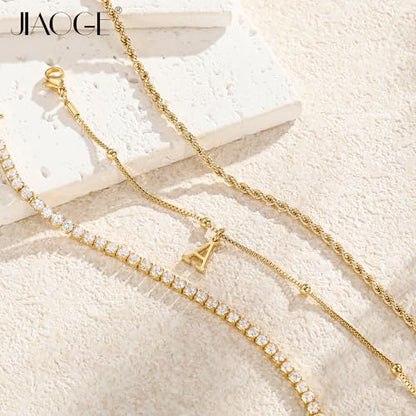Gold Bracelets for Women Girls - Dainty Gold/Silver Bracelet Stack Jewelry Set Personalized Initial Bracelets Cute Stackable Rope Box Chain Tennis Bracelets Gifts for Women Teen Girl Gifts - color: O-Gold