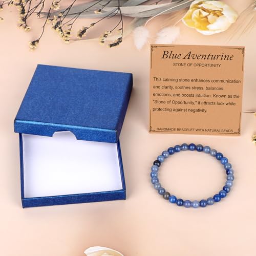 LPBeads Handmade Natural Gemstone Stretch Elastic Bracelet Healing Crystal Round Stone Beads Jewelry Gifts for Women Men - color: Blue Aventurine, size: 6mm