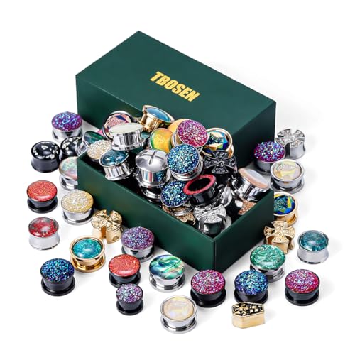 TBOSEN 10 Pairs Stainless Steel | Wood Random Colors Ear Gauges Tunnels Plugs Body Piercing Lucky Bag 2g-1 inch - color: Metal B, size: 8 mm