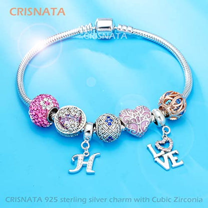 26 Letter Pendant Charms, Polished 925 Sterling Silver Complete Initial A-Z Dangling CZ Stone Alphabet Beads, fits European Bracelet Necklace, Gift for Mother/Father/Daughter/Son/Sister/Aunt - color: Letter H CZ Pendant Charm