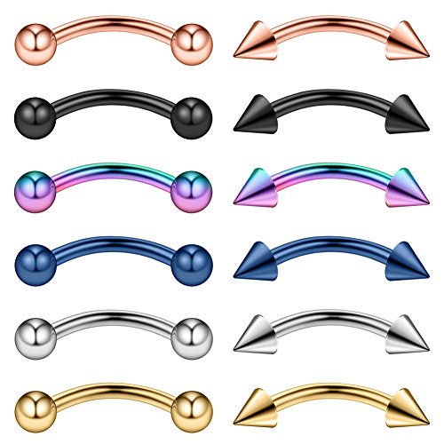 12PCS 16G Surgical Steel Eyebrow Ear Navel Belly Lip Ring Body Piercing Jewelry with Balls&Spikes 6mm 8mm 10mm 12mm - size: 8MM
