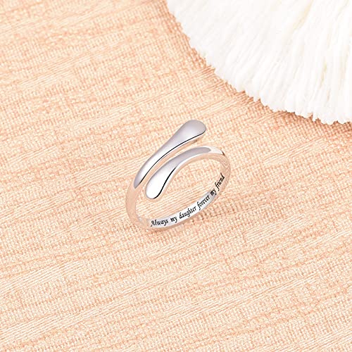Fookduoduo 925 Sterling Silver Ring Inspirational Jewelry adjustable Wrap Open Rings for Women - style: Always My Daughter Forever My Friend