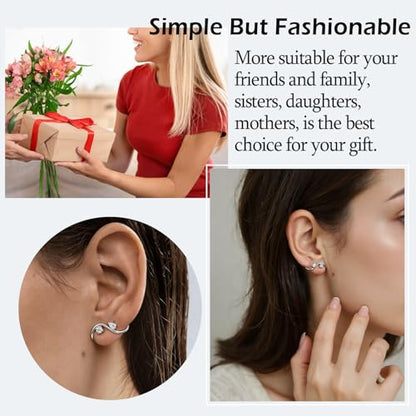 EPIRORA Earrings for Women Trendy, Dainty Geometric S-Shape Cubic Zirconia Stud Earrings for Women Hypoallergenic, Unique Jewelry Gift for Her on Valentine's Day, Birthday, Party - Silver & Gold - style: Silver