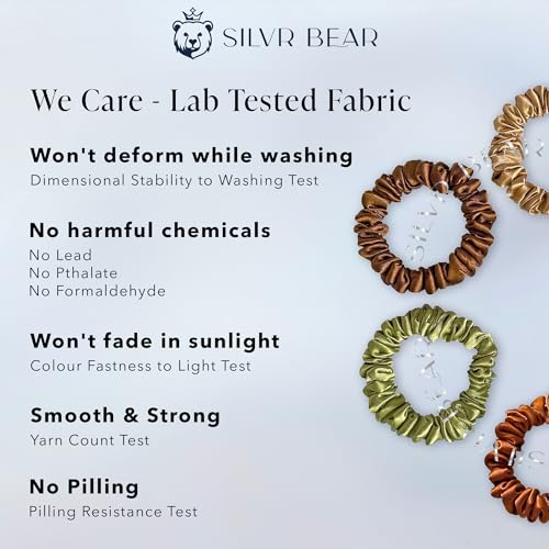 SILVR BEAR Luxury Satin Scrunchies, Soft Skinny Ponytail Holders for Thin Hair, Women, Girls and Men, Softer than Silk, 6 Pack (Earthy Skinny) - color: Earthy Skinny