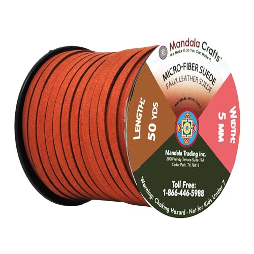 Mandala Crafts 5mm Rust Faux Suede Vegan Leather, Jewelry Making | 50 Yards Durable Flat Leather Strings, Laces & Strips for Bracelets, Necklaces, Braiding, Dream Catchers Supplies & Chokers - color: Rust, size: 5mm 50 Yards