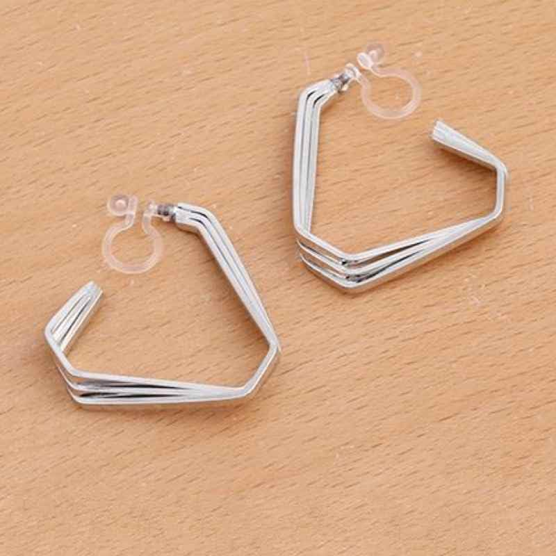 Hoop Invisible Clip On Earrings for Women Not Pierced Gold Small Twisted Hoop Comfortable Silver Large Clip On Earrings - color: Triangle Hoop Silver