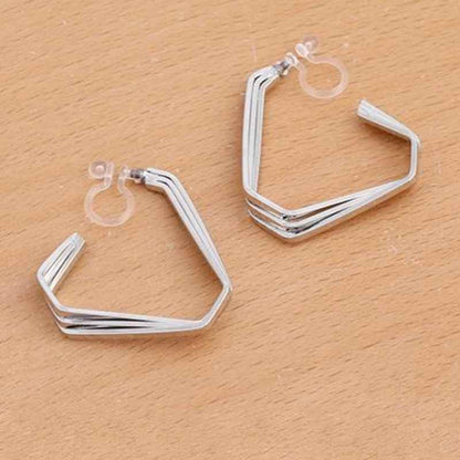 Hoop Invisible Clip On Earrings for Women Not Pierced Gold Small Twisted Hoop Comfortable Silver Large Clip On Earrings - color: Triangle Hoop Silver