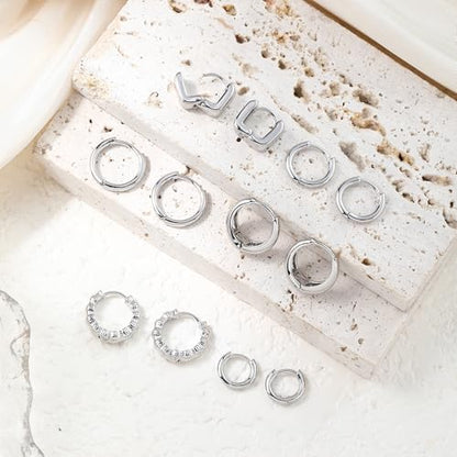 Wgoud Small Gold Hoop Earrings Set for Women, 6 Pairs 14K Gold Plated Hypoallergenic Lightweight Huggie Hoops Earrings, Trendy Cartilage Cubic Zirconia Earrings for Women Gifts. - color: 02Silver