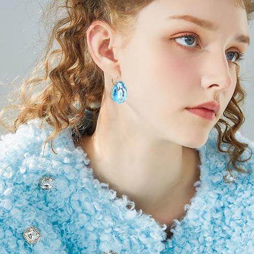 14K Gold Teardrop Crystal Leverback Earrings Sparkly Rhinestone Water Droplet Dangle Drop Earrings For Women - color: Sky Blue