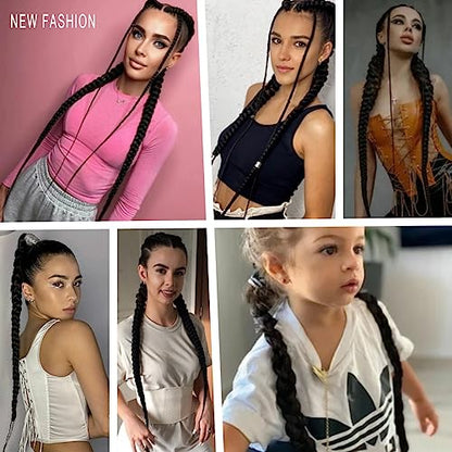 LyoRuSi Black Ponytail Extension 2 Pack Braid Ponytail Extension with Tie | 26 Inch Long Braided Ponytail Extension, Straight Sleek Wrap Around Braid Hair Extensions Ponytail - color: Black#, size: 26 Inch（Pack of 2）