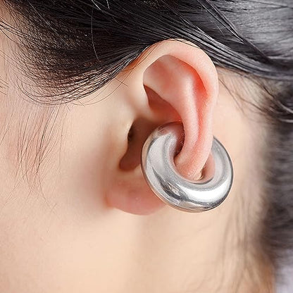 Ear Cuffs Non Piercing Aretes De Mujer Gold Chunky Earrings for Women Clip On Earrings Non Tarnish Gold Earrings Gifts Trendy Stuffers - color: 1Pairs Silver Chunky Ear Cuff