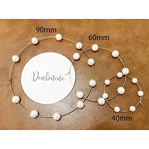 Doubnine Large Hoops Super Huge Circle Pearls Earrings Thin Dangle Gold Silver Elegant Wedding Women Accessories Jewelry Gift for Her - size: 60 mm Gold