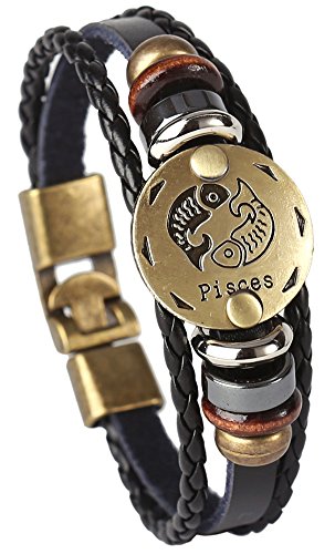 Punk Alloy Leather Bracelet for Constellation Braided Rope Bracelet Bangle - style: Pisces
