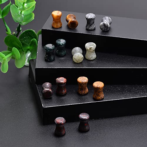 14PC 7 Pairs Stone Ear Plugs Double Flare Saddle Stretching Gauges Expander Stretchers 2G(6mm)-5/8"(16mm) - color: #1 2g(6mm)