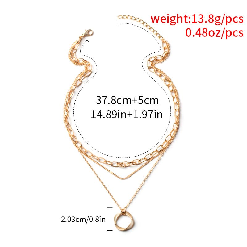 18K Gold Plated Triple Layered Necklace for Women, Multi-Strand Choker with Twisted Eternity Circle Pendant, Elegant Link and Dainty Chain Jewelry for Professional Outfits and Modern Fashion Accents