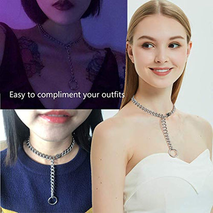 Womens Choker Chain Sexy Stainless Steel Cuban Link Necklace | Hot O Ring Pendant tail,Adjustable,Punk Rock,Sexy Pendant, Easy Choker,No tarnish,Punk Rock Hiphop - color: White