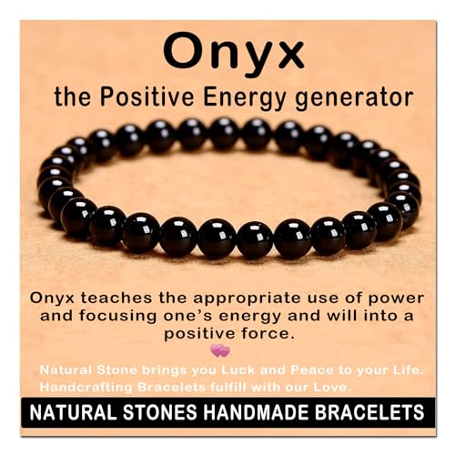 AD Beads Handmade Gemstone Stretch Elastic Bracelet Crystal Healing Reiki Nature's Beauty and Spiritual Essence Unisex (6mm, Black Onyx) - color: Black Onyx, size: 6mm