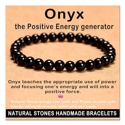 AD Beads Handmade Gemstone Stretch Elastic Bracelet Crystal Healing Reiki Nature's Beauty and Spiritual Essence Unisex (6mm, Black Onyx) - color: Black Onyx, size: 6mm