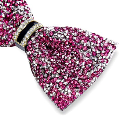 DiBanGu Mens Rhinestone Bow Tie with Ring and Lapel Pin Set | Adjustable Strap,Pre-tied Style,3PCS,Sequin Diamond Bowties，Solid/Mix Color,Shiny Accessory,for Party Prom Banquet Wedding - color: Hot Pink