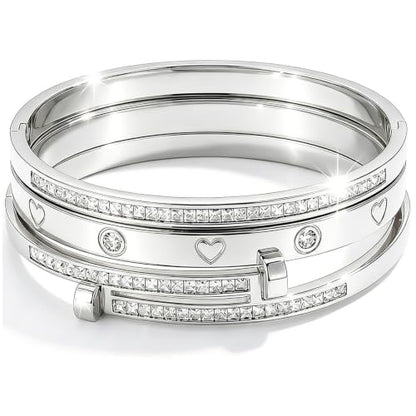 Camhanno Stackable Silver Bracelets for Women Stainless Steel Love & Friendship Bangle, Mothers Day Valentines Birthday Christmas Jewelry Gifts for Mom Her Wife Grandma - style: Style 15