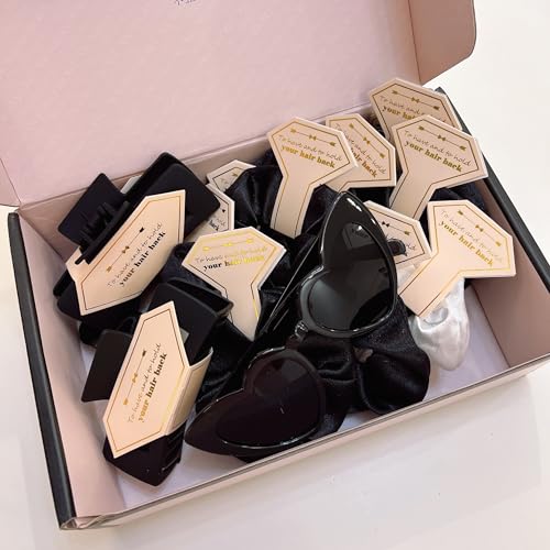 Bridesmaid Scrunchies Proposal Gifts Bachelorette Hair Claws Clips women heart sunglasses for Wedding Party Favors (18pcs dark black) - color: 18pcs Dark Black