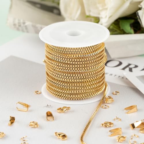 Kyutong 16.4 Feet Gold Stainless Steel Chains for Jewelry Making | Craft Chain Link Roll Gold Plated Chain Necklace DIY Bracelet Ankle Making Finding Jewelry Supplies - color: Gold-7