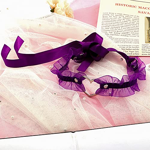 Eigso Velvet Gothic Garter for Women Heart Leg Ring with Rivets Elastic Lace Bracelets Choker Set - color: Purple