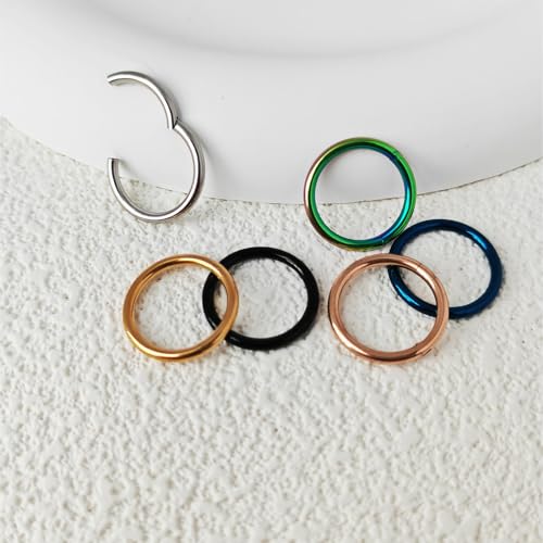 20G 18G 16G 14G Nose Rings Hoops 316L Surgical Steel | Hinged Clicker Segment Septum Nose Lip Rings for Women 6mm 7mm 8mm 9mm 10mm 12mm Gold Silver Black Rose Gold Blue - style: 16G*9mm